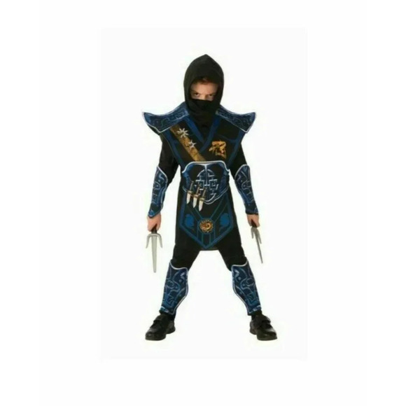 NEW Blue Battle Ninja Costume Halloween Boys Small 4-6 Shirt Pants Tabard Belt - Picture 4 of 4